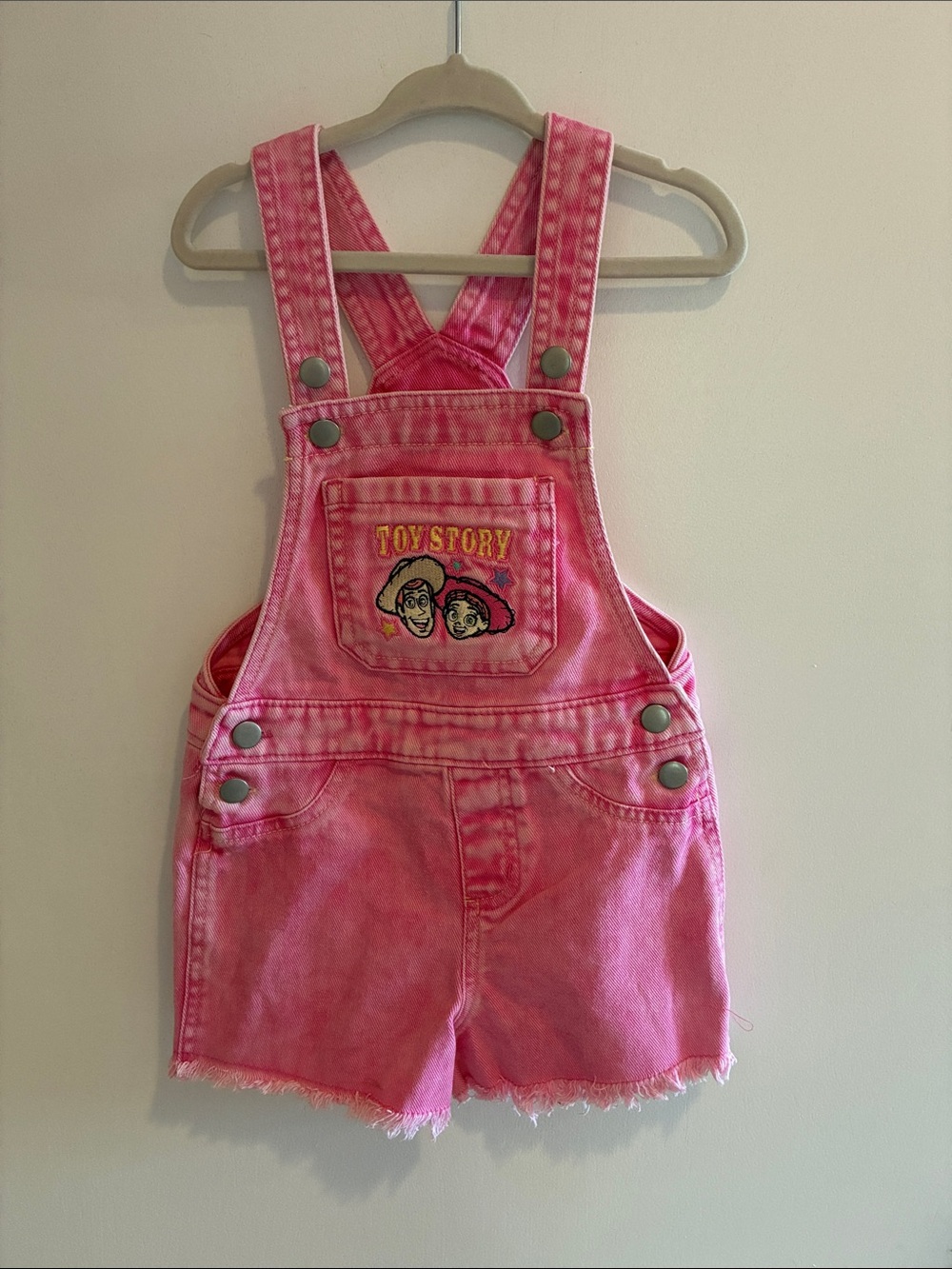 Disney Toy Story Pink Woody Jessie Denim Shorts Overalls 3T